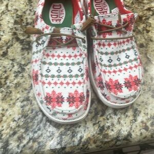 Hey Dude Women’s  Festive Red and White Shoes
